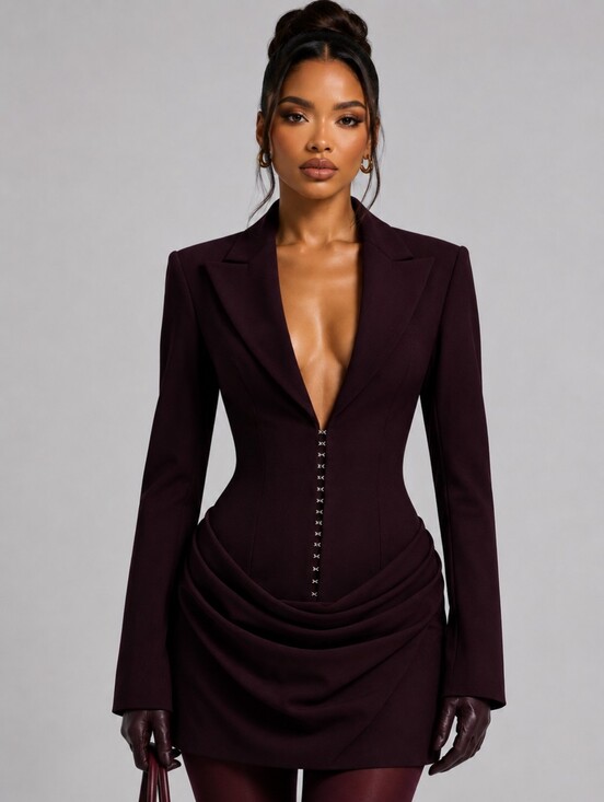 babyboo Dresses & Skirts - Babyboo Plum Purple Draped Blazer Mini Dress Hook Eye Tailored Long Sleeve Small
